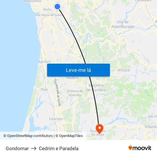 Gondomar to Cedrim e Paradela map