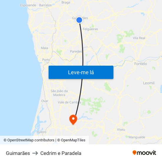 Guimarães to Cedrim e Paradela map