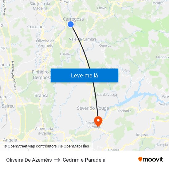 Oliveira De Azeméis to Cedrim e Paradela map