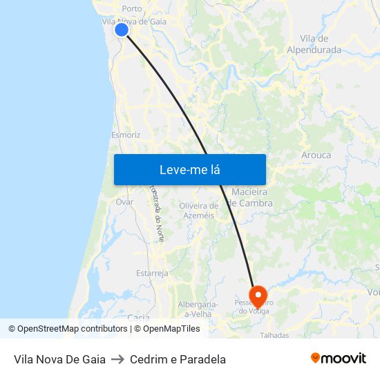 Vila Nova De Gaia to Cedrim e Paradela map