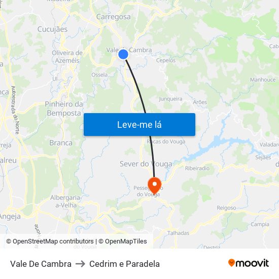Vale De Cambra to Cedrim e Paradela map