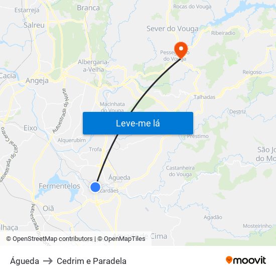 Águeda to Cedrim e Paradela map