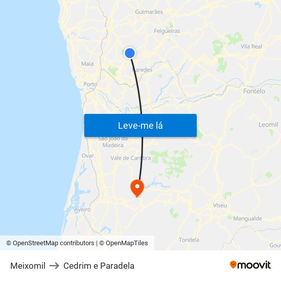 Meixomil to Cedrim e Paradela map