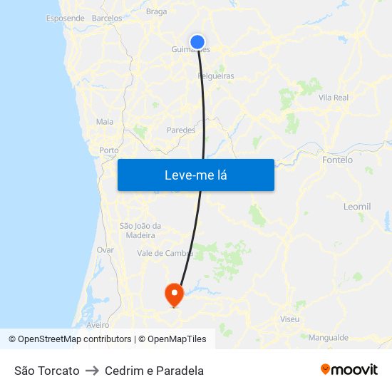 São Torcato to Cedrim e Paradela map