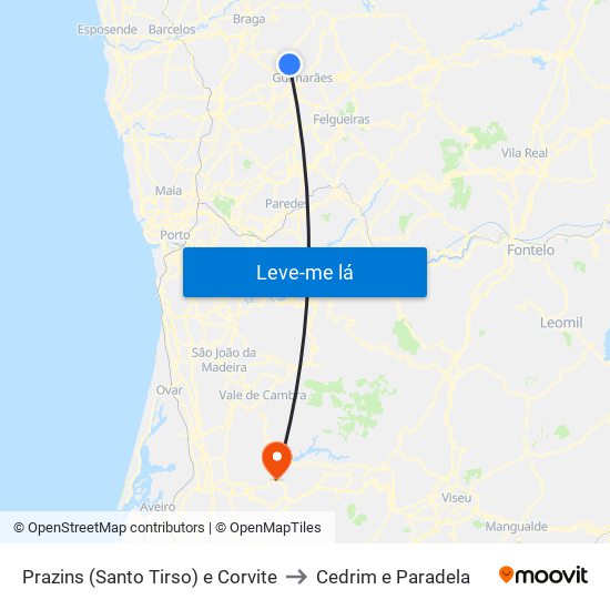 Prazins (Santo Tirso) e Corvite to Cedrim e Paradela map