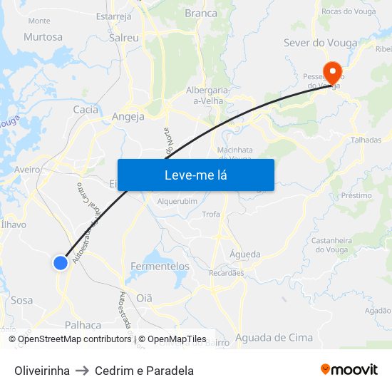 Oliveirinha to Cedrim e Paradela map