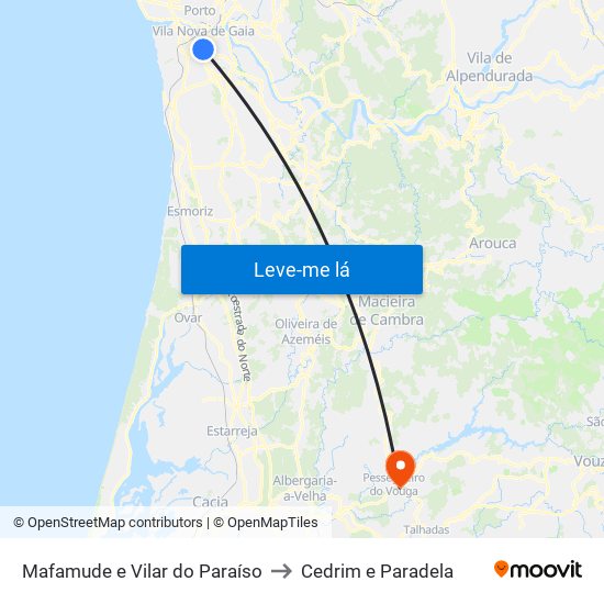 Mafamude e Vilar do Paraíso to Cedrim e Paradela map