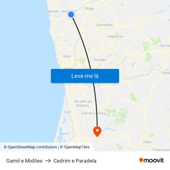 Gamil e Midões to Cedrim e Paradela map