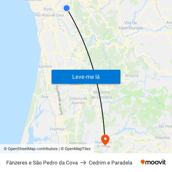 Fânzeres e São Pedro da Cova to Cedrim e Paradela map