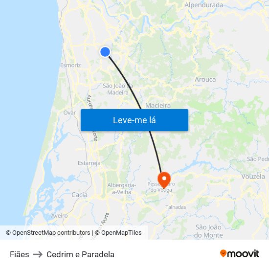 Fiães to Cedrim e Paradela map