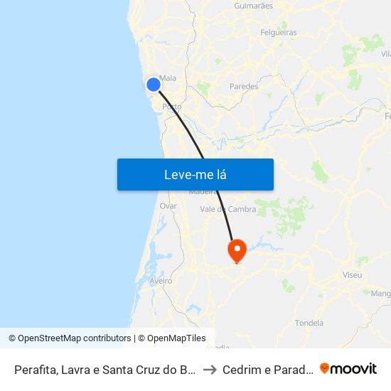 Perafita, Lavra e Santa Cruz do Bispo to Cedrim e Paradela map