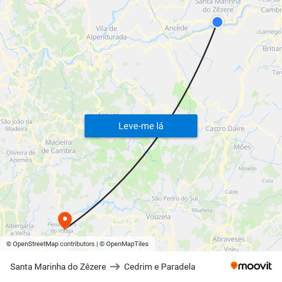 Santa Marinha do Zêzere to Cedrim e Paradela map