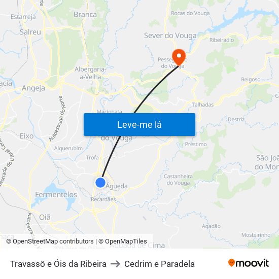 Travassô e Óis da Ribeira to Cedrim e Paradela map