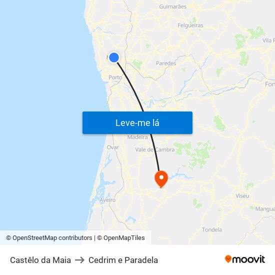 Castêlo da Maia to Cedrim e Paradela map