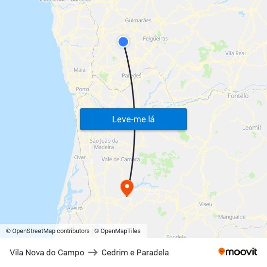 Vila Nova do Campo to Cedrim e Paradela map