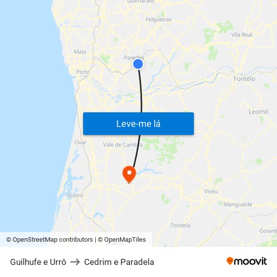 Guilhufe e Urrô to Cedrim e Paradela map
