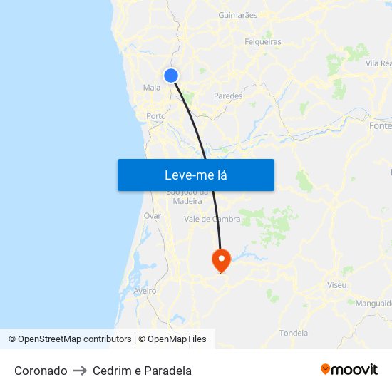 Coronado to Cedrim e Paradela map