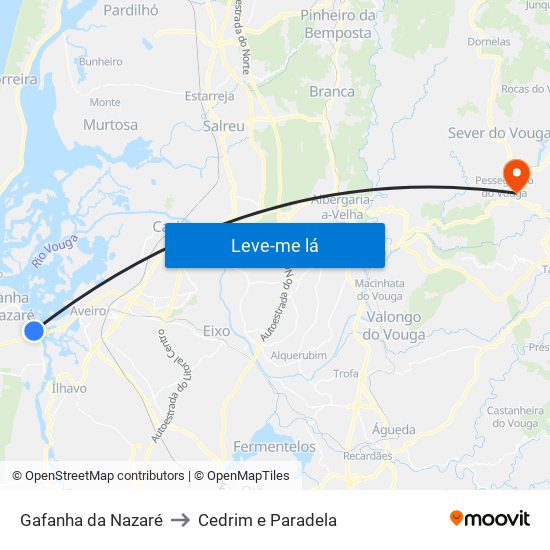 Gafanha da Nazaré to Cedrim e Paradela map