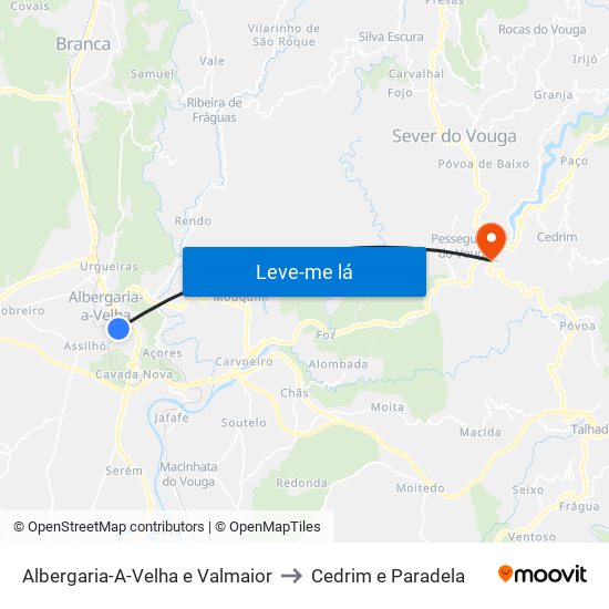 Albergaria-A-Velha e Valmaior to Cedrim e Paradela map