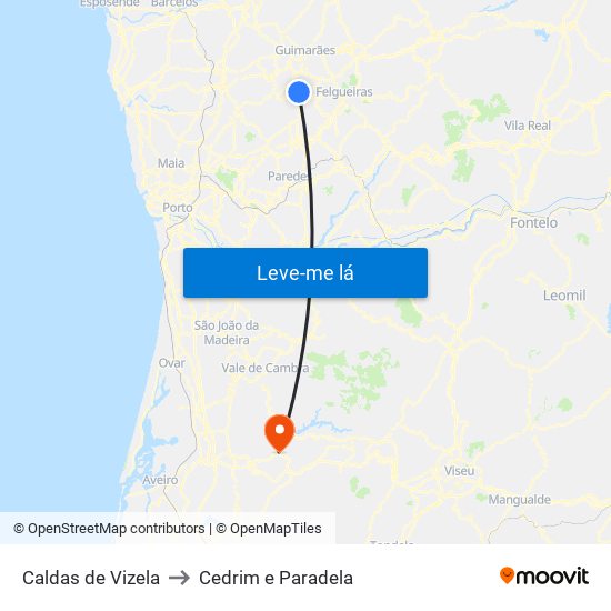 Caldas de Vizela to Cedrim e Paradela map