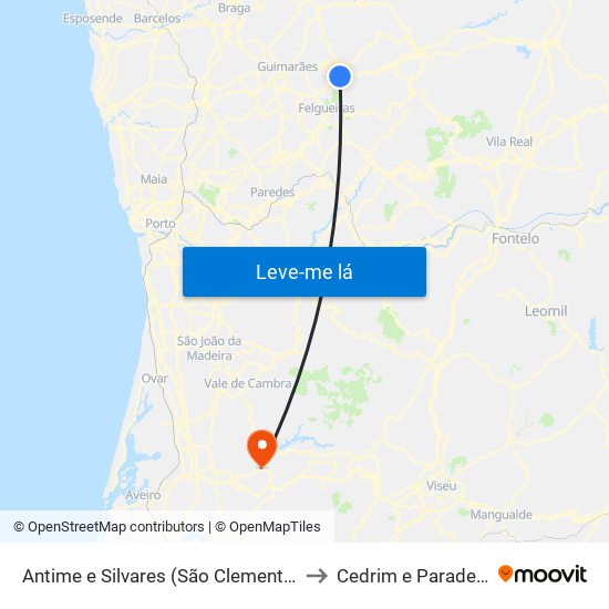 Antime e Silvares (São Clemente) to Cedrim e Paradela map