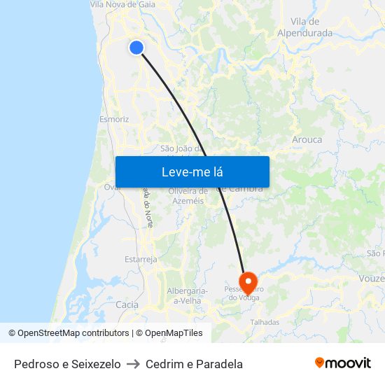 Pedroso e Seixezelo to Cedrim e Paradela map