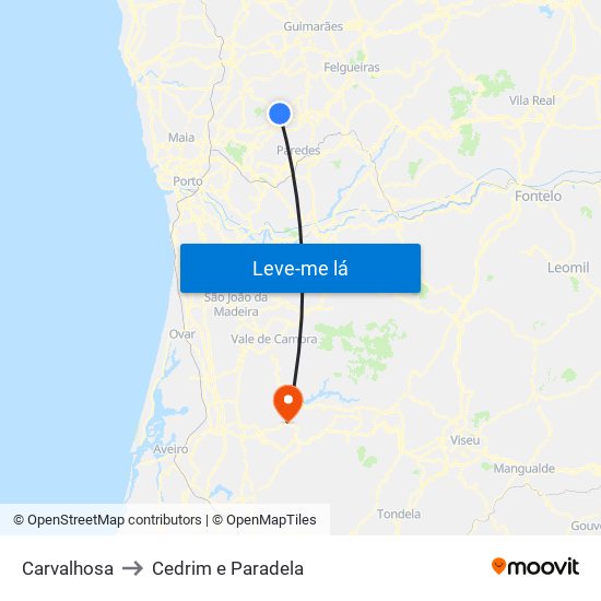 Carvalhosa to Cedrim e Paradela map