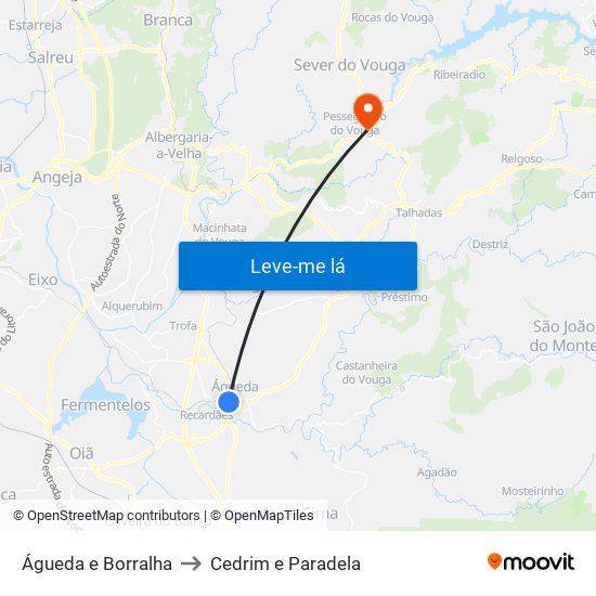 Águeda e Borralha to Cedrim e Paradela map