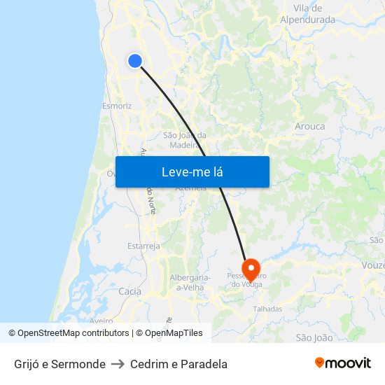 Grijó e Sermonde to Cedrim e Paradela map