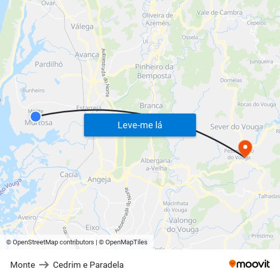 Monte to Cedrim e Paradela map