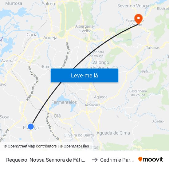 Requeixo, Nossa Senhora de Fátima e Nariz to Cedrim e Paradela map