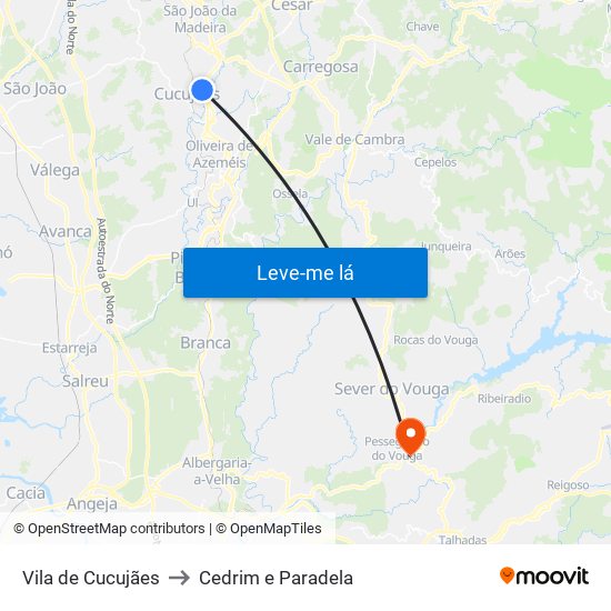 Vila de Cucujães to Cedrim e Paradela map