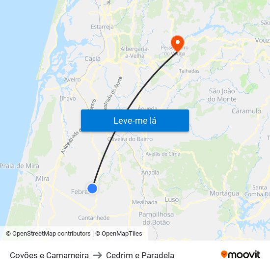 Covões e Camarneira to Cedrim e Paradela map