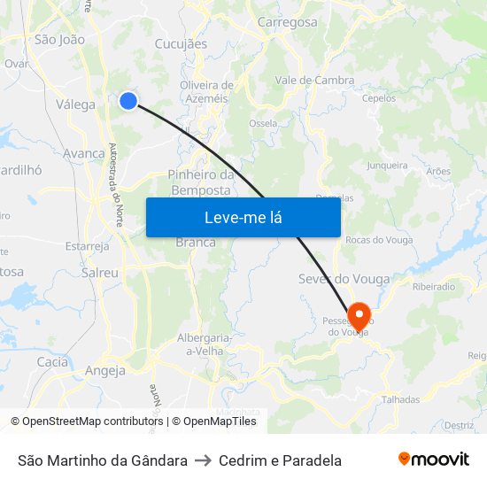 São Martinho da Gândara to Cedrim e Paradela map