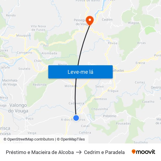 Préstimo e Macieira de Alcoba to Cedrim e Paradela map