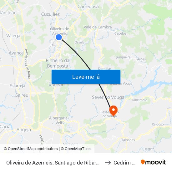 Oliveira de Azeméis, Santiago de Riba-Ul, Ul, Macinhata da Seixa e Madail to Cedrim e Paradela map