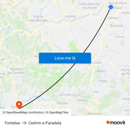 Fontelas to Cedrim e Paradela map