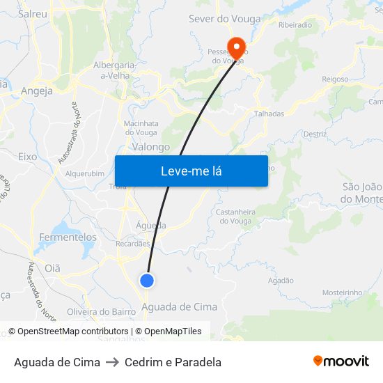 Aguada de Cima to Cedrim e Paradela map