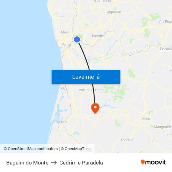 Baguim do Monte to Cedrim e Paradela map