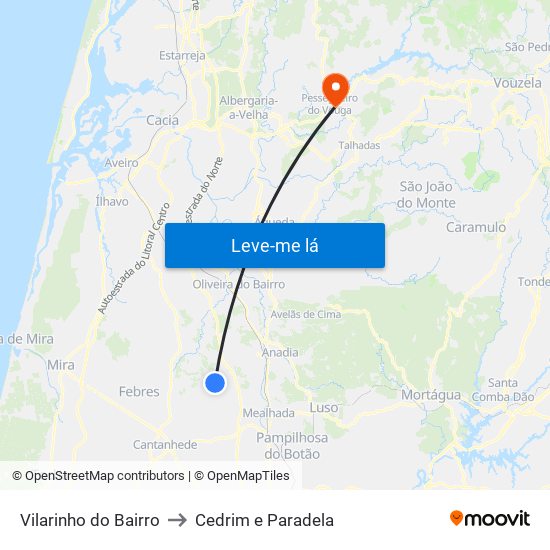 Vilarinho do Bairro to Cedrim e Paradela map