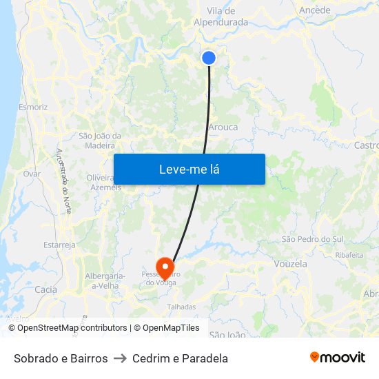 Sobrado e Bairros to Cedrim e Paradela map