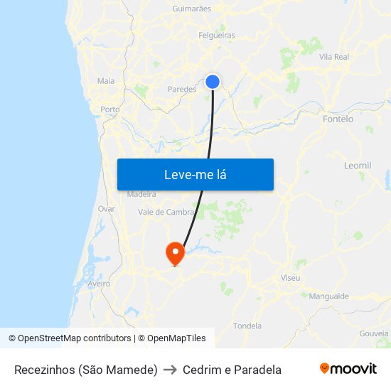 Recezinhos (São Mamede) to Cedrim e Paradela map