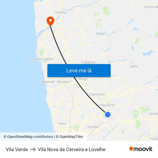 Vila Verde to Vila Nova de Cerveira e Lovelhe map