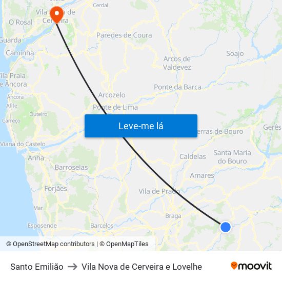 Santo Emilião to Vila Nova de Cerveira e Lovelhe map