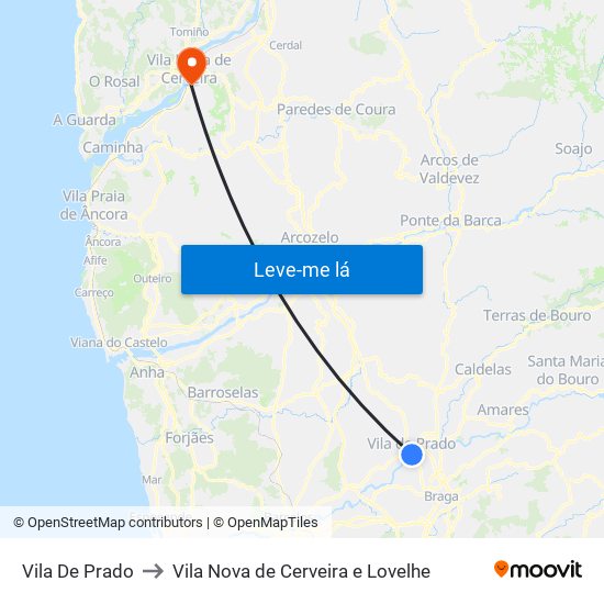Vila De Prado to Vila Nova de Cerveira e Lovelhe map