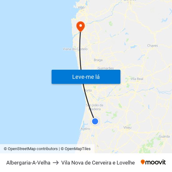 Albergaria-A-Velha to Vila Nova de Cerveira e Lovelhe map