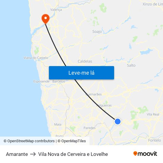 Amarante to Vila Nova de Cerveira e Lovelhe map