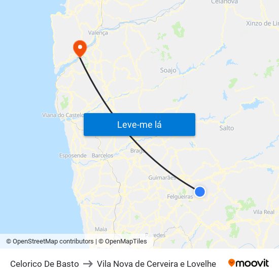 Celorico De Basto to Vila Nova de Cerveira e Lovelhe map