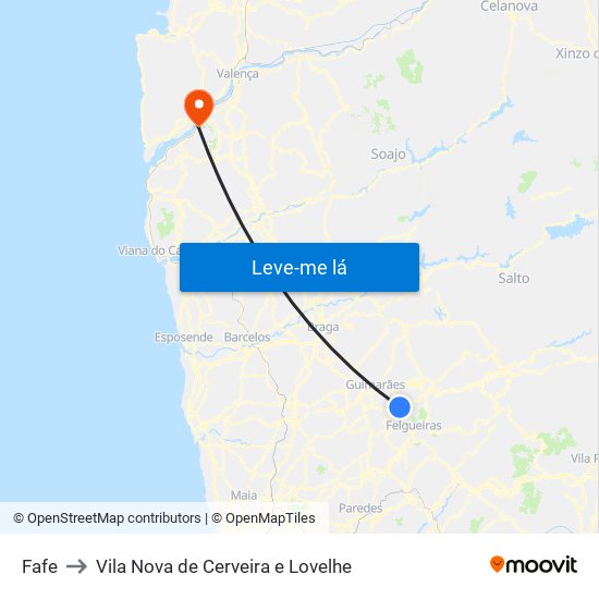 Fafe to Vila Nova de Cerveira e Lovelhe map