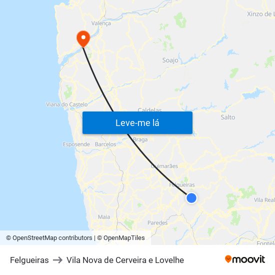 Felgueiras to Vila Nova de Cerveira e Lovelhe map